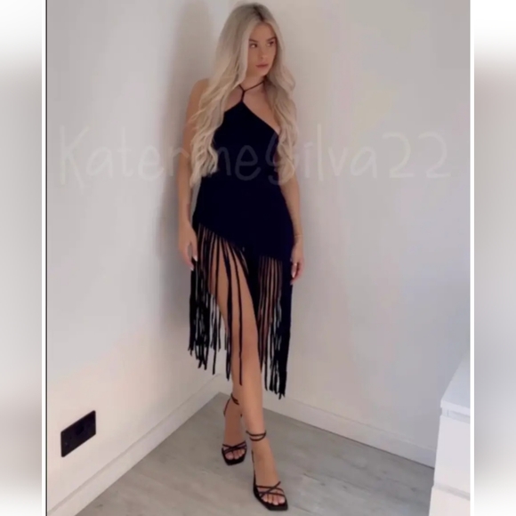 NWT ZARA * FRINGE RIBBED TOP BLACK - Picture 5 of 12